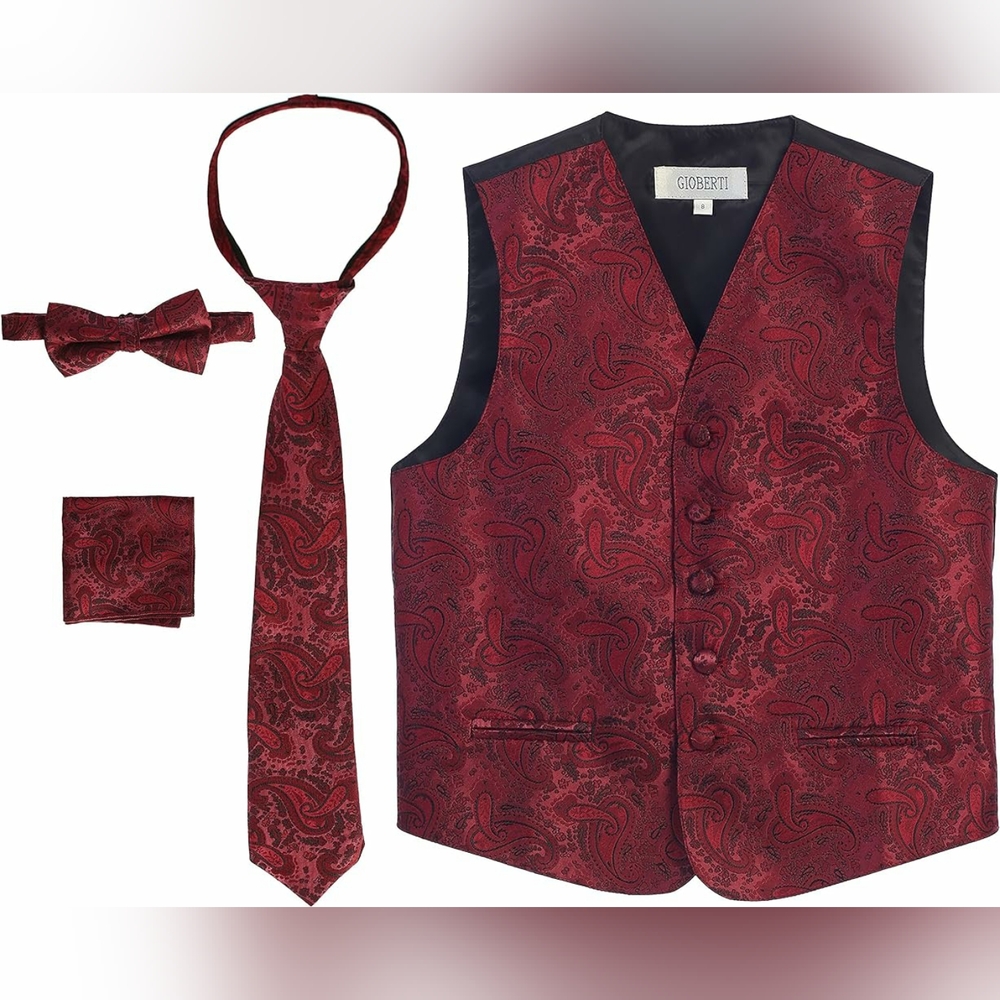Brand New Boys Gioberti Burgundy Paisley Vest Set